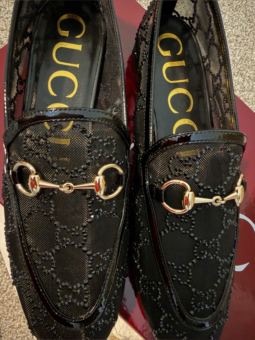 Gucci Mesh Crystal Horsebit GG Loafers- NEW 36.5